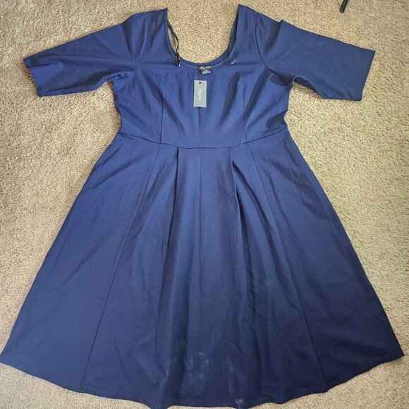 City Chic Dresses & Skirts - NWT City Chic Dress Womens XL 22 Navy Fit & Flare Midi Classic Sleeve Pockets